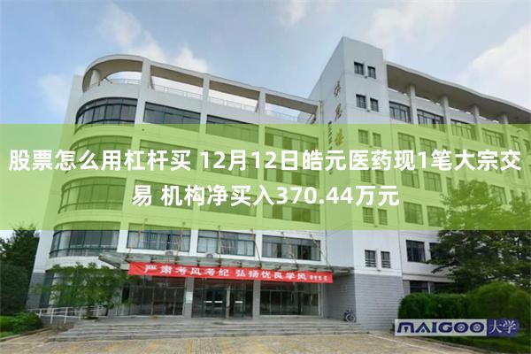 股票怎么用杠杆买 12月12日皓元医药现1笔大宗交易 机构净买入370.44万元