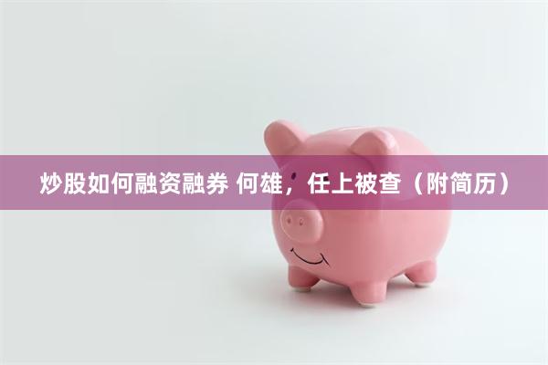 炒股如何融资融券 何雄，任上被查（附简历）